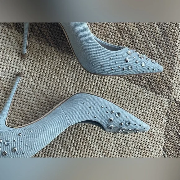 ALDO Elegant Blue Embellished Women's denimHeels size 7 - Picture 11 of 16